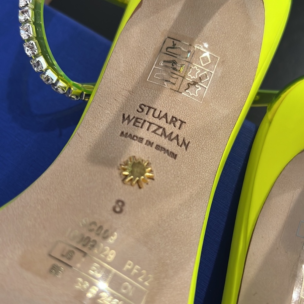 Neon Yellow Stuart Weizman Crystal Heels- NWT - Picture 6 of 8